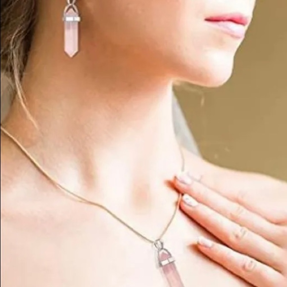 Rose quarts crystal healing charms , beautiful hexagon .